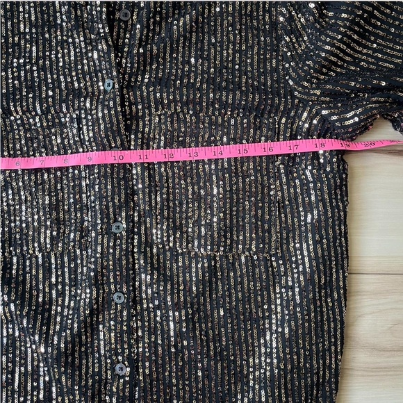 🌟NWT Anthropologie Black Sequin Button Down Shirt - Picture 6 of 6
